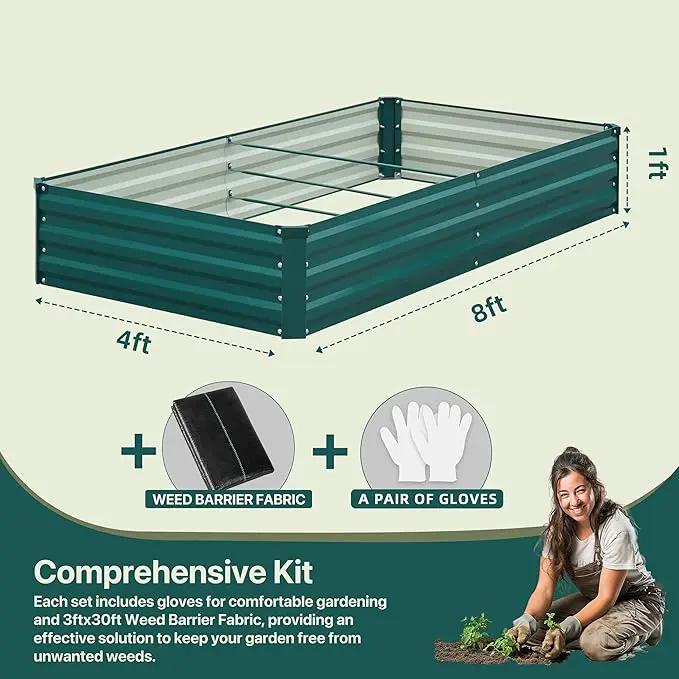Raised Garden Bed Green, 8x4x1FT Garden box Outdoor for Gardening Vegetables Flower, Garden Raised Planter Box Large, Metal Raised Bed by GreenHaven Gardens