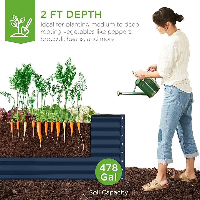 Best Choice Products 8x4x2ft Outdoor Metal Raised Garden Bed, Deep Root Planter Box for Vegetables, Flowers, Herbs, and Succulents w/ 478 Gallon Capacity - Navy by GreenHaven Gardens