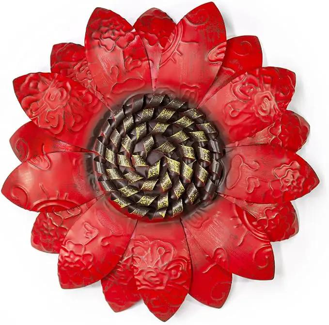 EASICUTI Red Sunflower Metal Flowers Wall Decor Metal Wall Art Decorations Hanging For Indoor Outdoor Home Bathroom Kitchen Room Bedroom Living Room Garden Patio Porch 12 Inch by GreenHaven Gardens
