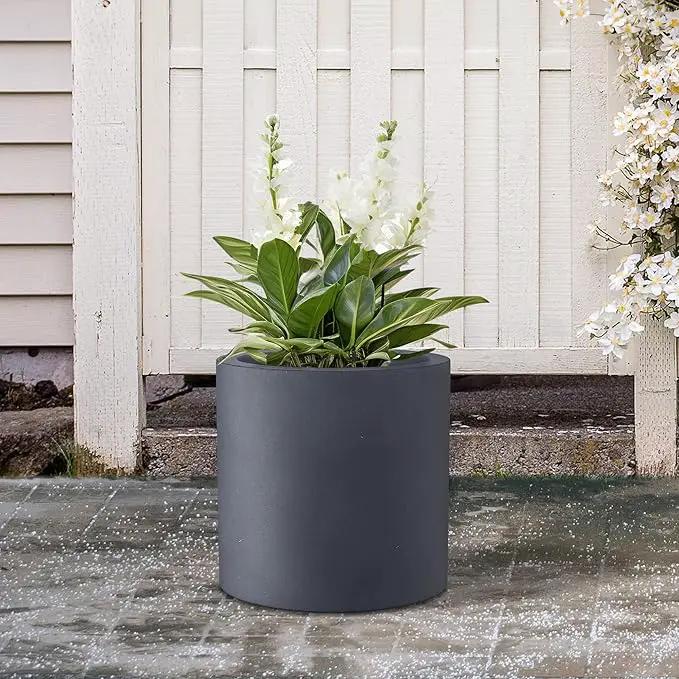 Kante 12.6" Dia Round Concrete Planter, Modern Style Large Cylindrical Plant Pot with Drainage Hole and Rubber Plug for Indoor Outdoor Patio, Charcoal by GreenHaven Gardens