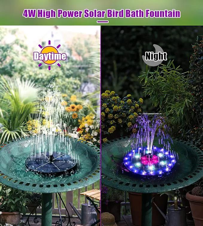 SZMP Solar Fountain 4W Bird Bath Fountains Upgraded 60 LED Lights, Solar Powered Fountain Pump Built-in 4000 Battery with 7 Nozzle & 4 Fixer, Solar Water Fountain for Garden, Bird Bath, Pool, Pond by GreenHaven Gardens