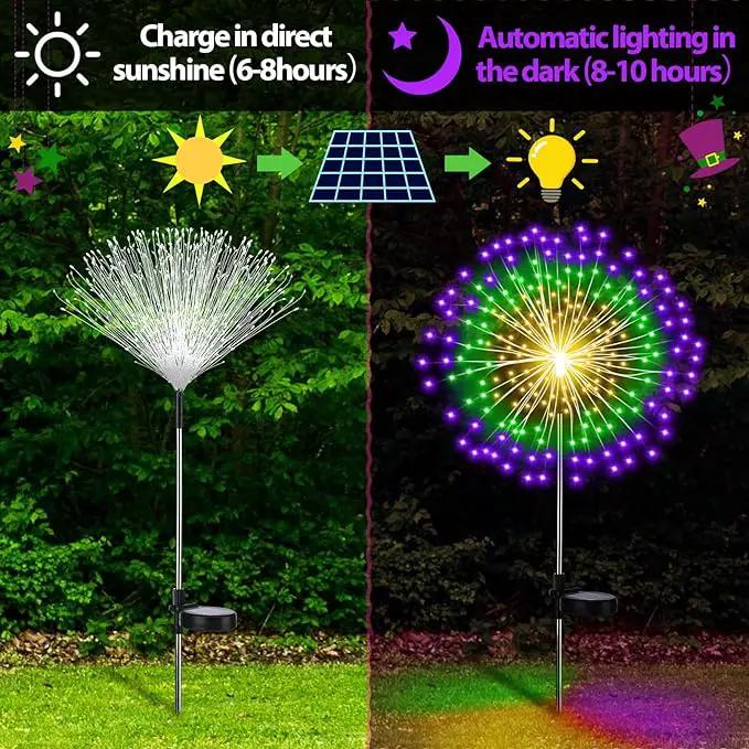 4th of July Decorations Outdoor 4 Pack Solar Power Yard Firework Lights Patriotic Garden Waterproof Solar Lights with 180 LED 8 Modes for Independence Day Party Decoration(Green, Yellow, Purple) by GreenHaven Gardens