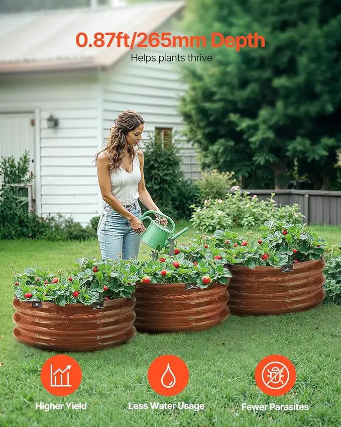 VEVOR 3 Pcs 2x2x1ft Round Galvanized Raised Garden Bed Kit, Outdoor Metal Raised Beds for Gardening Vegetables, Easy Assembly Garden Planter Box for Flowers Fruits with Open Base by GreenHaven Gardens