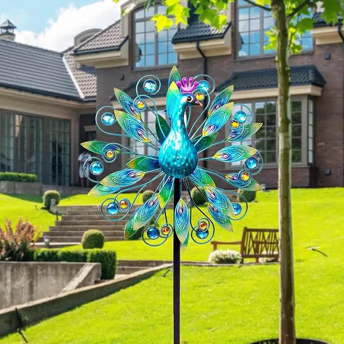 Outdoor Wind Spinner 58" Metal Peacock Wind Spinner Double Peacock Wind Sculpture for Garden Yard Patio Decoration by GreenHaven Gardens