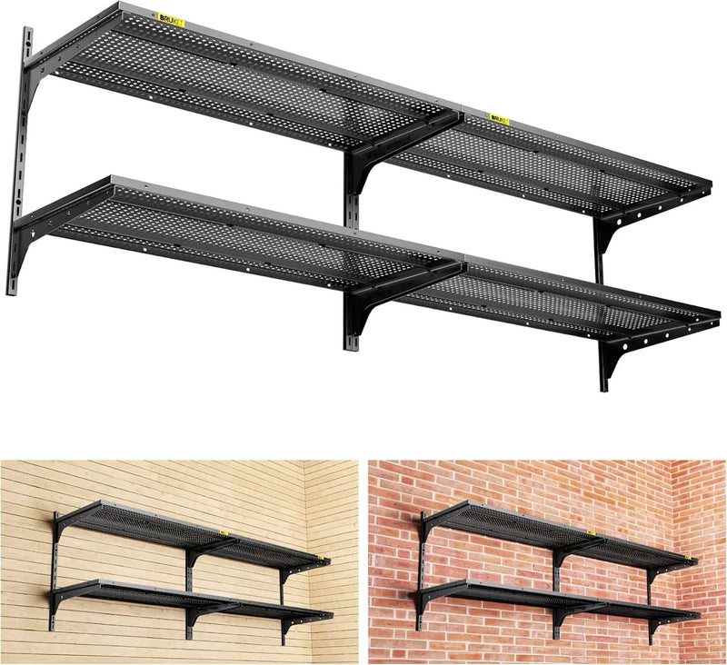 2-Pack×2 Tier 1.3x3ft Garage Shelving Wall Mounted, 800 lbs Load Capacity，15.6x36inch per Shelf Height Cassette Adjustable Floating Shelves（Total 4pcs）(Black) by GreenHaven Gardens