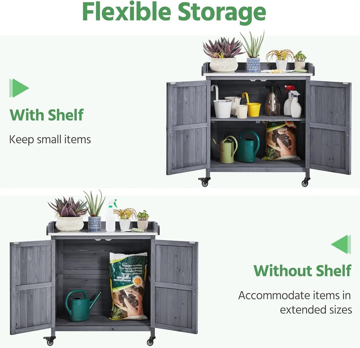 Yaheetech Garden Potting Bench Table, Outdoor Garden Horticultural Wooden Storage Cabinet & Solid Wood Planting Work Bench with Large Space Storage & Metal-Plated Tabletop, Gray by GreenHaven Gardens
