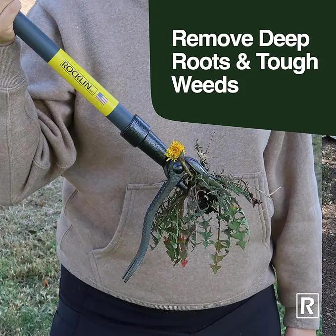 Rocklin™ Stand Up Weed Puller Tool - 4 Claw Steel Head - 48 inch Handle - 100% Metal - Easily Remove Weeds Without Bending or Kneeling (WeedPuller2.0) by GreenHaven Gardens