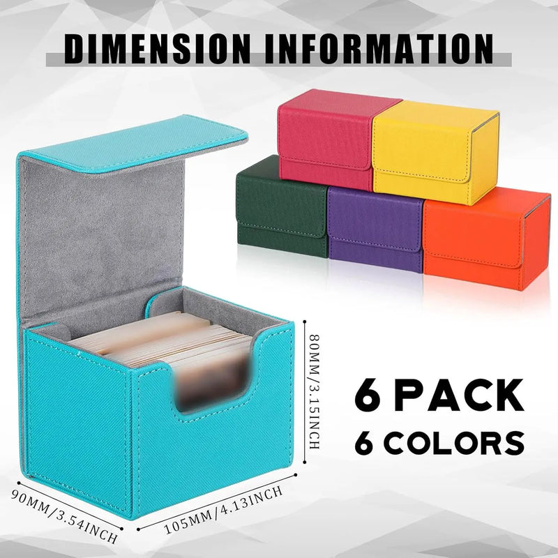 Yookeer 6 Pack Leather Deck Cases 100+ Card Deck Game Box Magnetic Playing Card Storage Box for 100 Plus Cards Compatible with Tcg(Pink,Orange,Blue,Yellow,Green,Purple,Horizontal) by GreenHaven Gardens