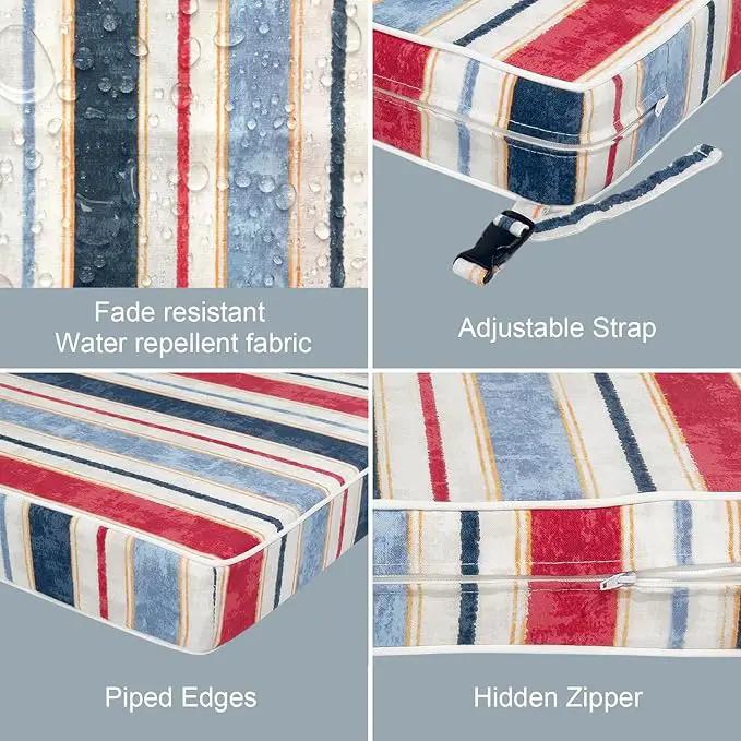 LVTXIII Patio Chair Cushions 22"x22"x3", Water-Repellent Outdoor Seat Cushions for Patio Furniture, Square Chair Pads with Ties for Home Garden Decoration, Set of 2, Stripe Red Blue by GreenHaven Gardens
