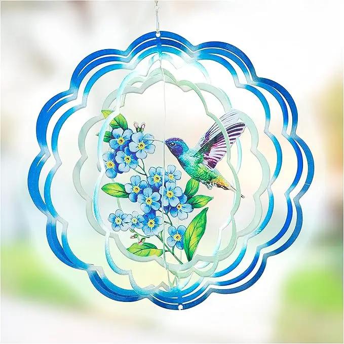 VP Home Floral Hummingbird Wind Spinner - Metal Outdoor Wind Spinners for Yard and Garden Decor - 3D Kinetic Yard Art Hummingbird Sculpture - Vibrant, Weather-Resistant Design - 12 x 15 Inches by GreenHaven Gardens