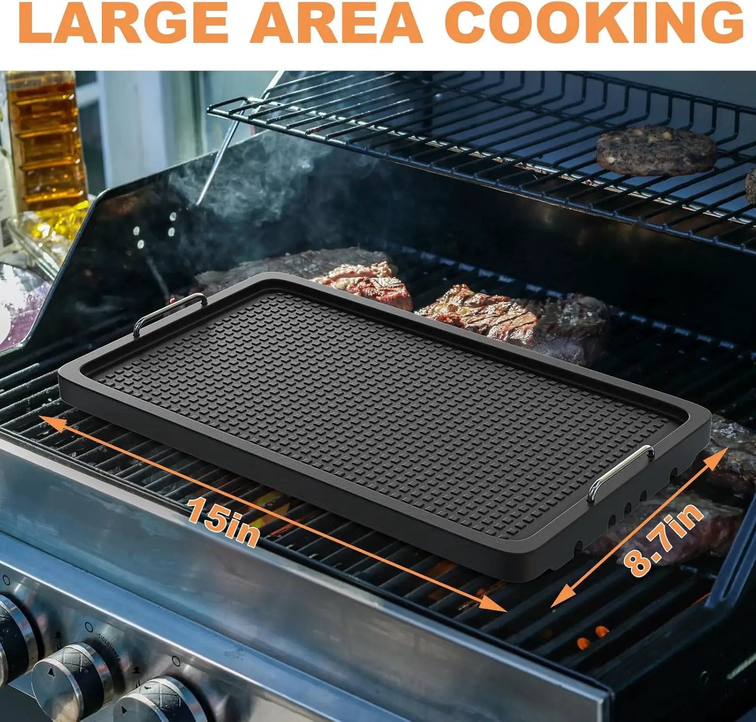 Cast Iron Griddle for Gas Grill Universal, 15" x 8.7" Griddle Pan for Stove Top with Handle, Grill Griddle, Stove Top Griddle for Charcoal/Gas/Electric Grills, Cast Iron Grill Pan for Outdoor/Camping by GreenHaven Gardens