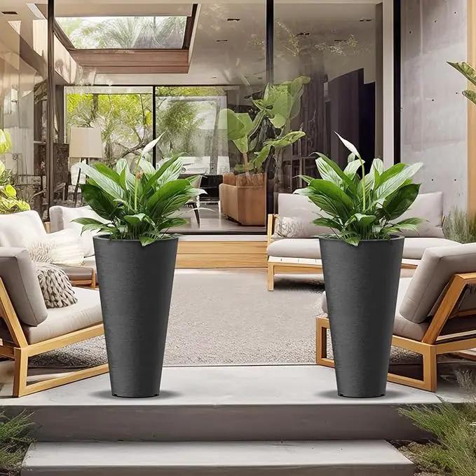 Kante Tall Round Planter Set of 2, 29" H Large Decorative Planter Pots for Outdoor Indoor Garden Patio Front Porch (Black) by GreenHaven Gardens