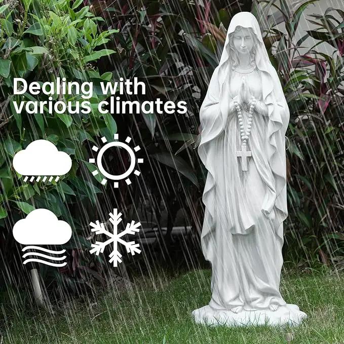 Virgin Mary Praying Statue 31.49 Inch Tall Outdoor Garden Religious Garden Statue Mary Statue Outdoor Yard Patio Deck Home Entryway Hallway Sculpture Magnesium Oxide Stone （White Virgin Mary） by GreenHaven Gardens