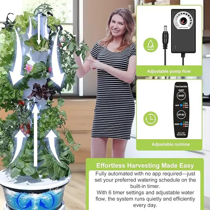Hydroponic Growing System Kit,Indoor&Outdoor Vertical Hydroponic Growing Garden for Leafy Greens & Herbs, 28 Plant Sites with Climbing Trellis, Energy-Efficient Kit by GreenHaven Gardens