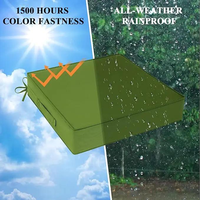 Outdoor Chair Cushions Set of 2 for Patio Furniture 22x22x4 Inch Waterproof Patio Chair Cushion 3 Year Color Fastness Square Elastic Foam Garden Couch Pads with Ties and Handle,Green by GreenHaven Gardens