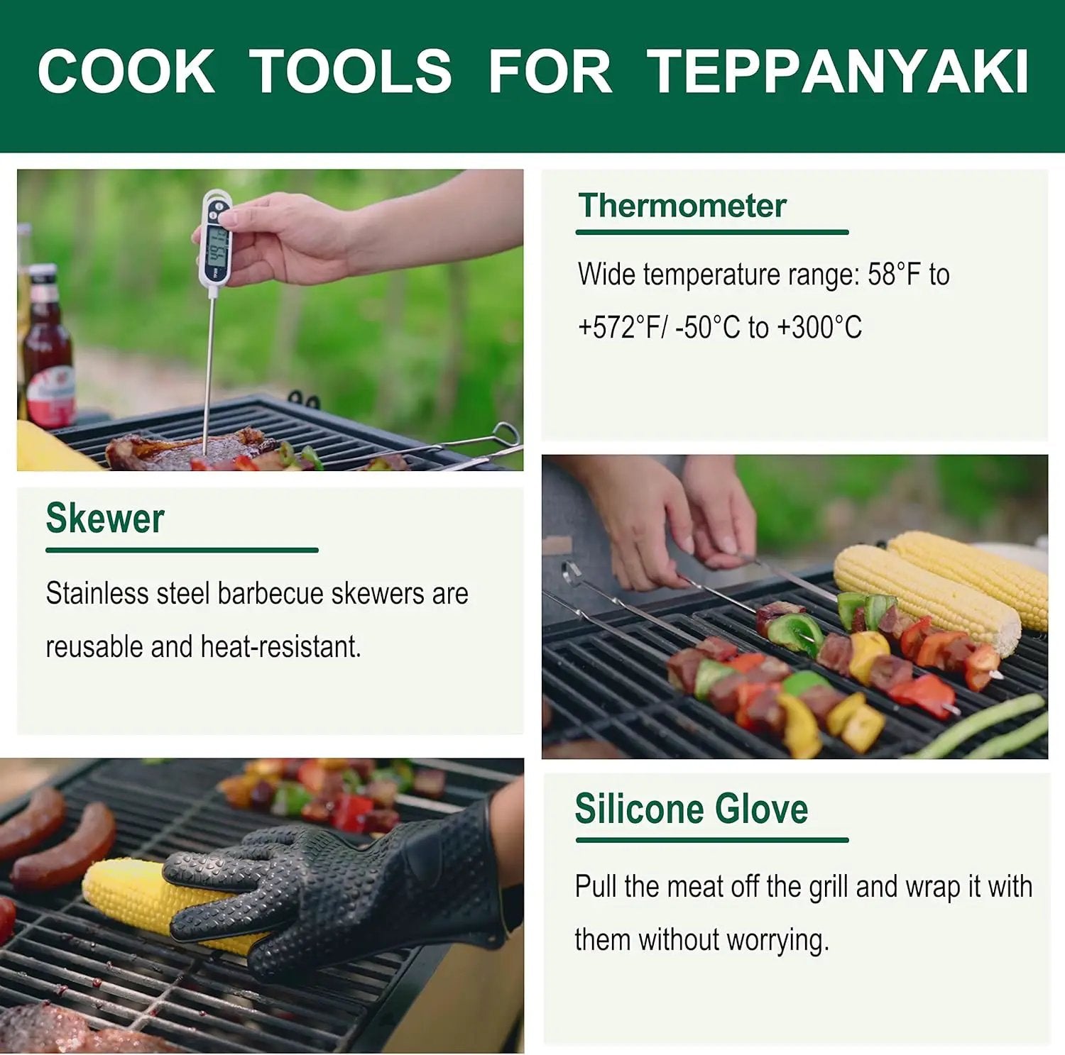 Grilljoy 46PC Griddle Accessories Set with Robust Plastic Handle, All-in-One Griddle Tools Kit for Flat Top Grills Teppanyaki Hibachi, Stainless Steel Grill Spatula Kit for Outdoor Camping Grilling by GreenHaven Gardens