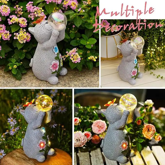 Solar Cat Outdoor Garden Statues : Outside Decor with Lights Clearance for Yard Art Lawn Ornaments Porch Patio Balcony Home House - Birthday Gifts for Grandma Mom Women by GreenHaven Gardens