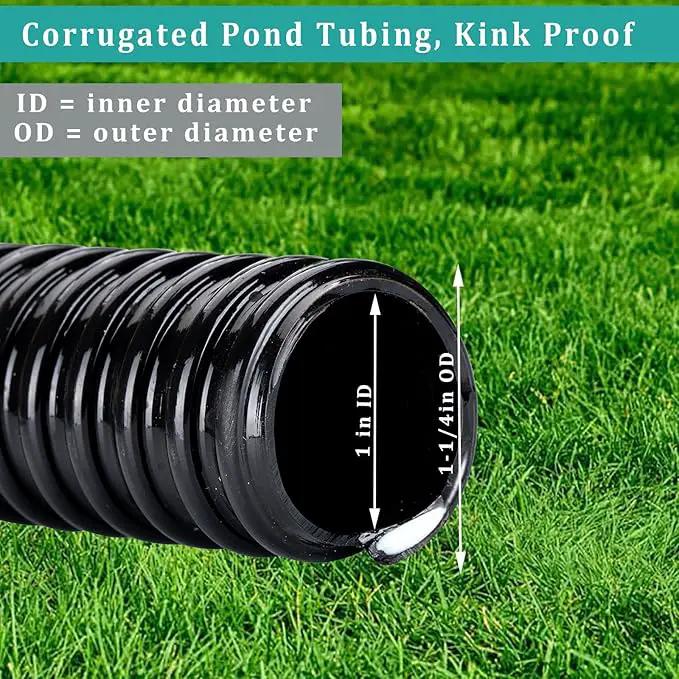 Pond Hose ID 1” × 50ft Black Corrugated Flexible Reinforced PVC Hose Vinyl Tubing for Pond Pump Fountain Garden Waterfall, Non-toxic & Kinkproof, with 2 clamps by GreenHaven Gardens