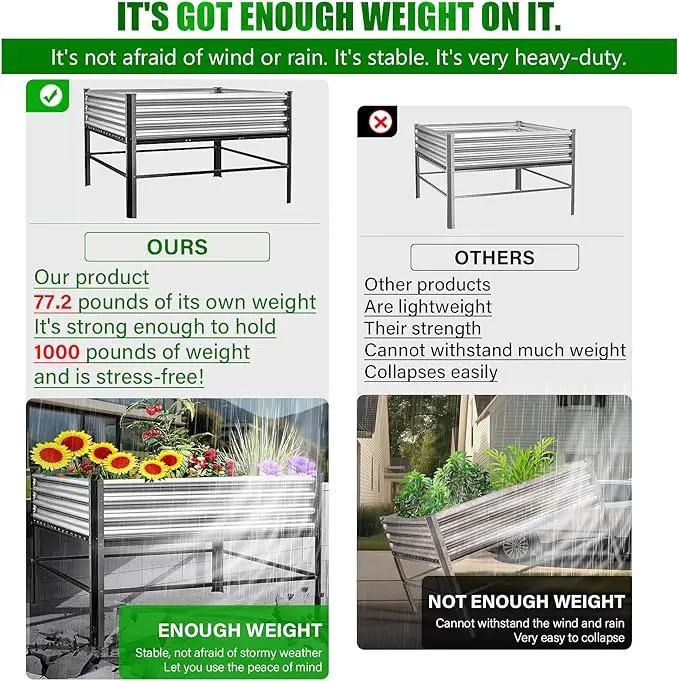 Doniks Raised Garden Bed with Legs, 48×48×32in Large Outdoor Metal Galvanized Garden Planting Box,1000lb Capacity for Vegetables Lawn Green Flowers, Fruits, Terrace by GreenHaven Gardens