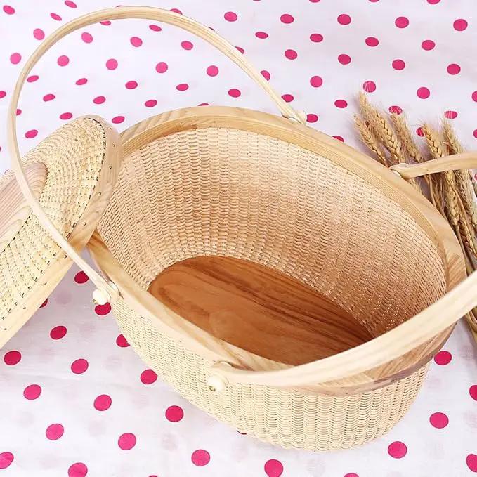 Nantucket style basket Picnic Basket rattan Handmade Products woven Sewing storage basket Two swing handles Tote Bag For Women by GreenHaven Gardens