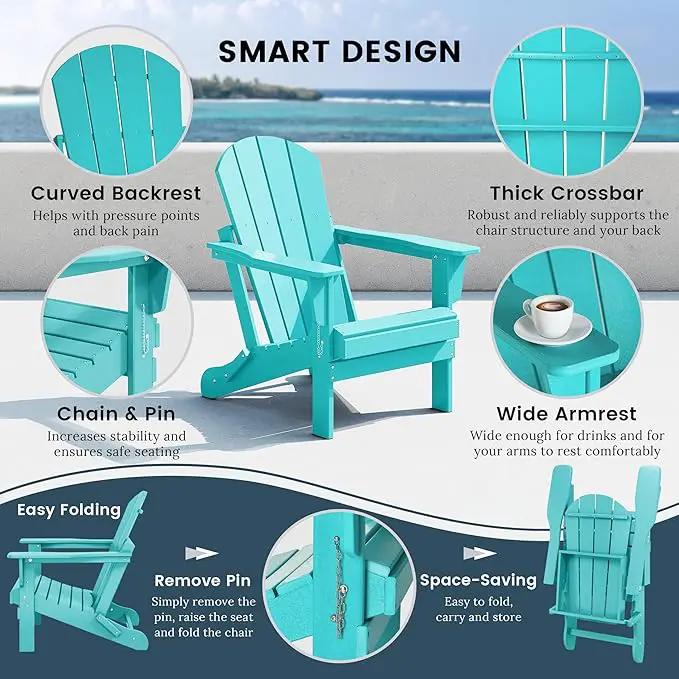 Westin Outdoors Laguna WO Home Furniture Adirondack Chair 4 PC Set Classic Outdoor Patio Folding Chair for Bon Fire Pit Lawn Backyard Beach Plastic Weather-Resistant (Turquoise) by GreenHaven Gardens