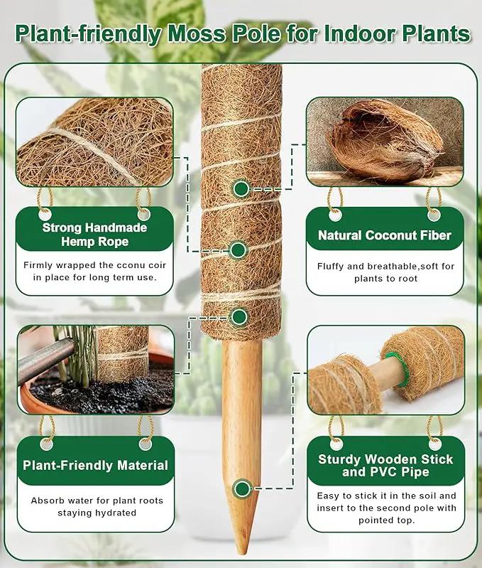 EAONE Moss Pole 96 Inch, 6 Pack 16" Monstera Plant Support for Climbing Potted Live Plants Indoor, Stackable Coco Coir Moss Sticks Monstera Stakes for Pothos Philodendron, with Garden Labels & Ties by GreenHaven Gardens