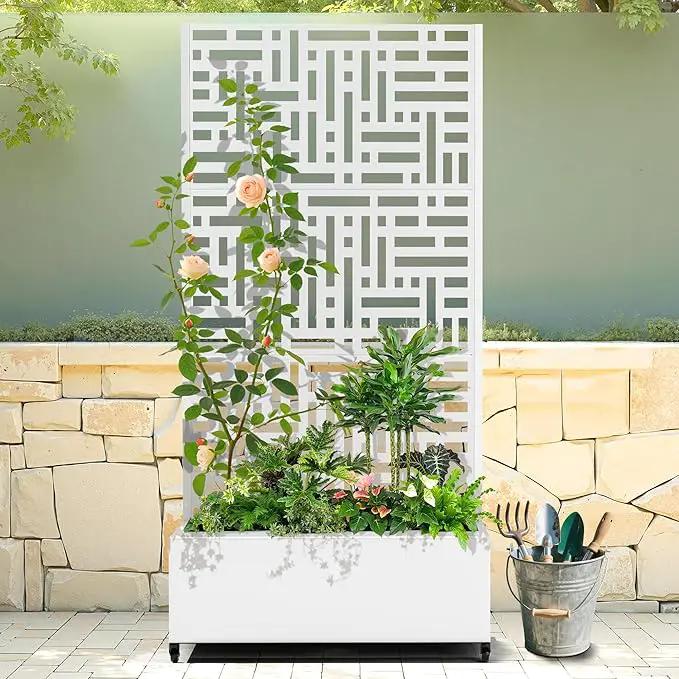 Raised Garden Bed with Trellis and Wheels,73"x35"x16" Metal Raised Garden Bed,White Modern Metal Planter with Climbing Trellis for Vines & Vegetables by GreenHaven Gardens