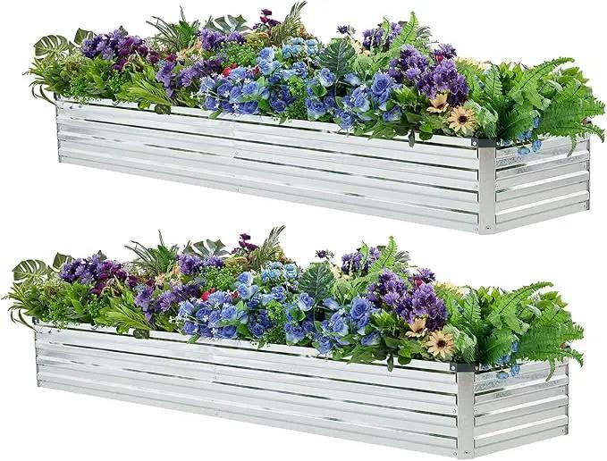 2 Pack 8x2x1FT Galvanized Raised Garden Beds Kit Outdoor Metal Gardening Planter Box for Vegetable Elevated Flower Herbs,Silver by GreenHaven Gardens
