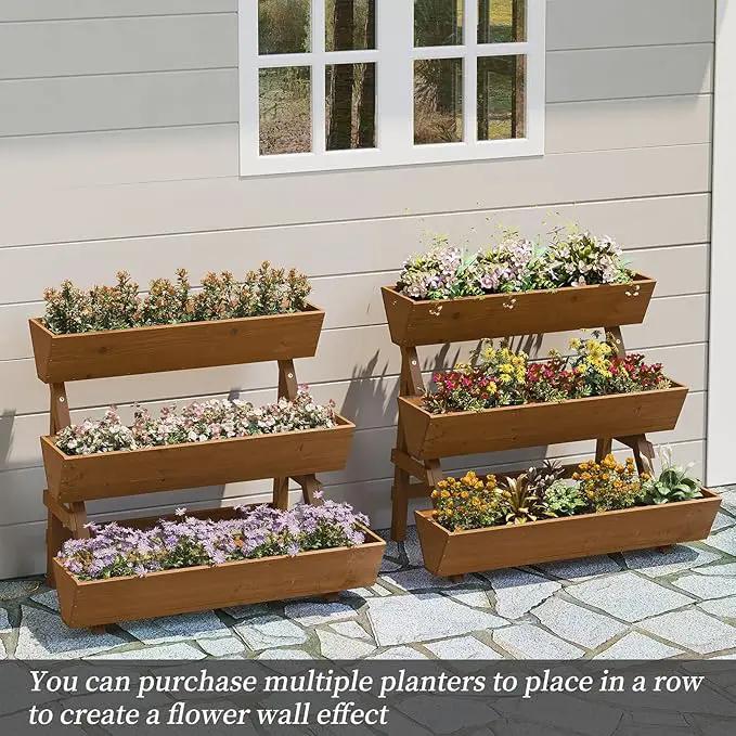 3-Tiers Wooden Raised Garden Bed,Wood Planter Box for Vegetable,Flower Rack,Flower Pot Stands,Indoor Outdoor Gardening Planting Beds (Brown, Large) by GreenHaven Gardens