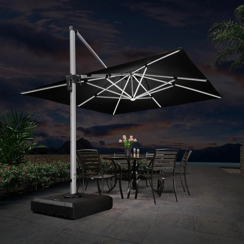 PURPLE LEAF 11 Feet Double Top Deluxe Solar Powered LED Square Patio Umbrella Offset Hanging Umbrella Outdoor Market Umbrella Garden Umbrella, Black by GreenHaven Gardens