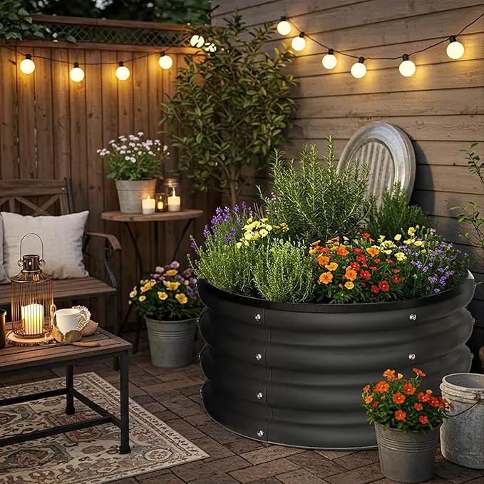 ZXZYHFTY Round Galvanized Raised Garden Bed kit,Black Outdoor Garden Raised Planter Box, Round Large Metal Raised Garden Beds for Vegetable 2 * 2 * 1ft 3 Pcs by GreenHaven Gardens