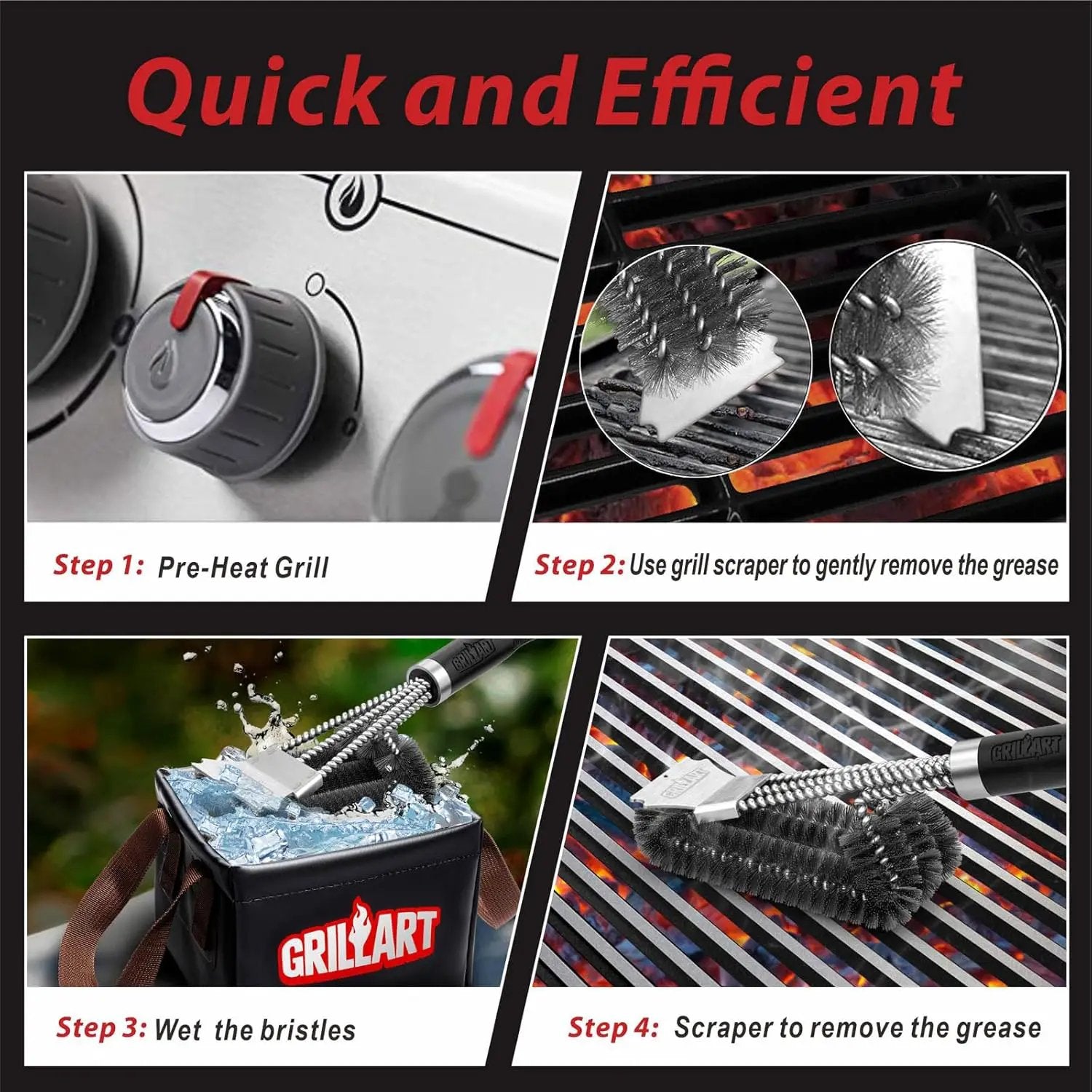 GRILLART Grill Brush and Scraper,18 Inch BBQ Grill Cleaning Brush Kit, Safe Wire Scrubber, Universal Fit BBQ Cleaner Accessories for All Grates by GreenHaven Gardens