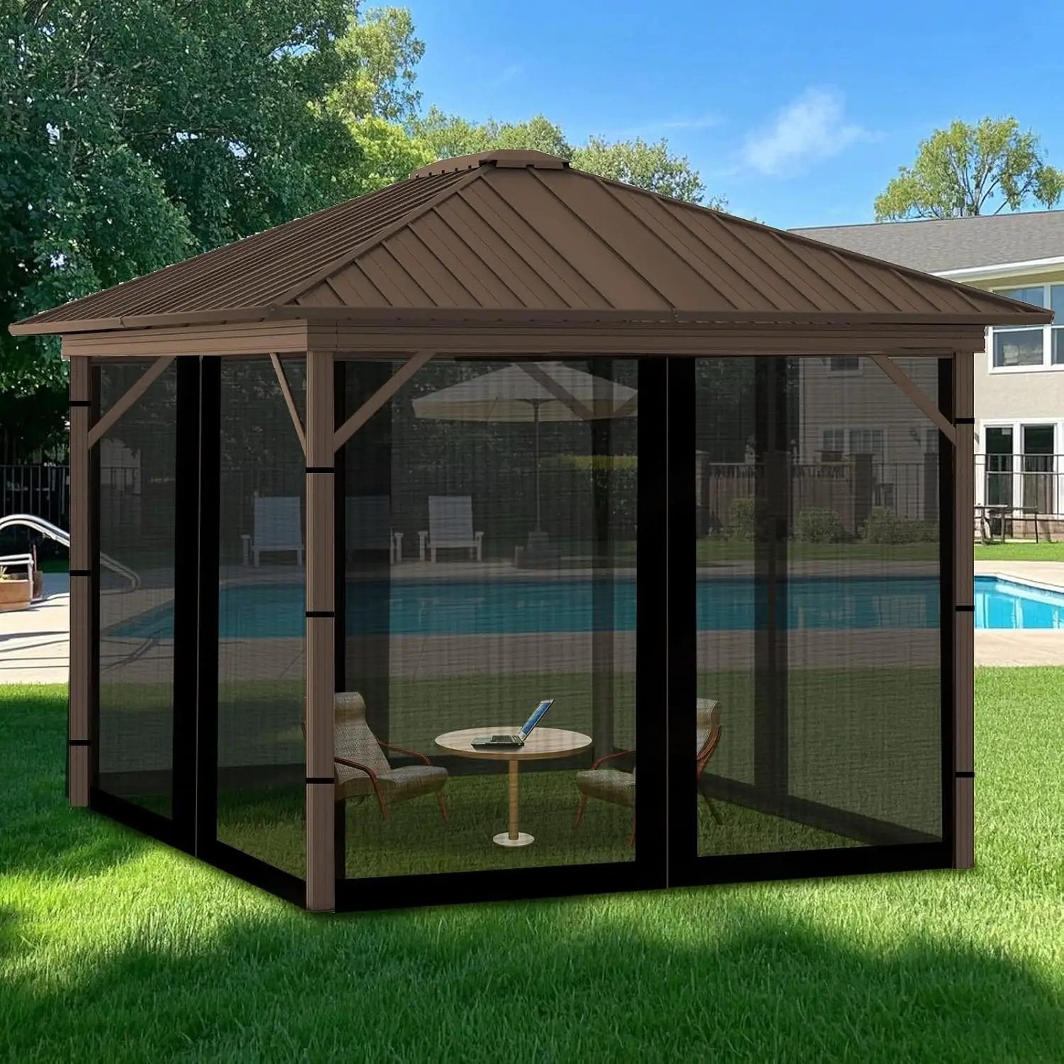 Replacement Gazebo Mosquito Netting 8' x 8',Universal Netting for Canopy Tent,4-Panel with Zipper for Outdoor Patio,Backyard (Mosquito Net Only,Black) by GreenHaven Gardens