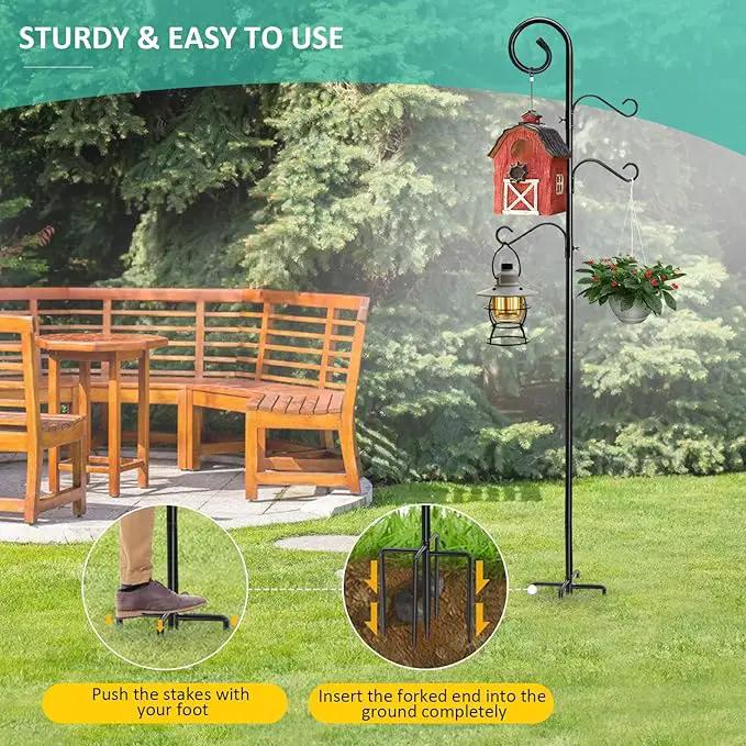 108 Inch Shepherds Hooks for Outdoor 2 Pack, Bird Feeder Poles with 4 Hooks, Shepherds Hook for Bird Feeders Outside with Base, Garden Pole for Hanging Plant Baskets, Weddings Decor (108 Inch) by GreenHaven Gardens