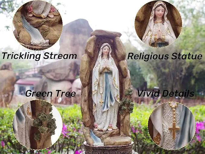 MeritMode Virgin Mary Collectible Figurines - Our Lady of Lourdes in Grotto Design, Handcrafted Resin Religious Gifts Decor for All Faiths, 12.5" H by GreenHaven Gardens