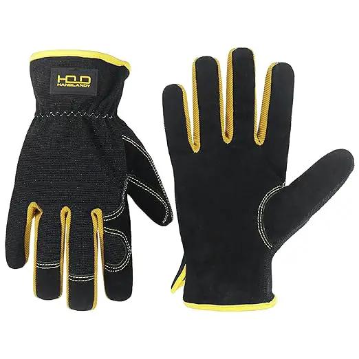 HLDD HANDLANDY Mens Leather Gardening Gloves, Utility Work Gloves for Gardening, Yardwork, Construction, Mechanics by GreenHaven Gardens