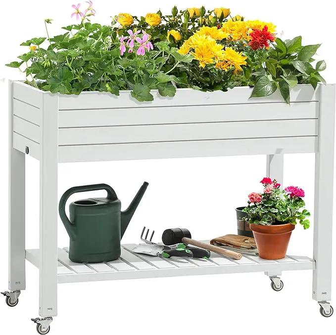 YITAHOME 3.6x1.5x2.8 FT Elevated Garden Bed Kit with Legs and Wheels, Outdoor Large Resin Planter Box Stand with Drain Plug and Storage Shelf for Plants Vegetables Fruits, Grayish-White by GreenHaven Gardens