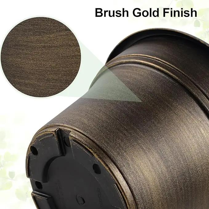 Plant Planters Pots Set of 4 Pack 10 Inch, Plastic Flower Pot for Indoor Plants with Drainage Holes & Trays, Resin Decorative Container Sets with Saucer for House Outdoor Garden Planters Dark Gold by GreenHaven Gardens
