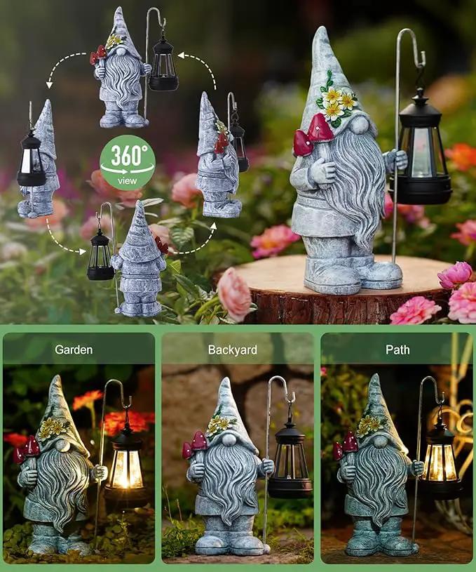 Solar Gnome Statue for Outdoor Decor: Outside Garden Sculpture for Yard Lawn Balcony Patio Porch- Birthday Gifts for Mom Women Grandma by GreenHaven Gardens