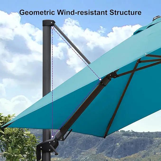 PURPLE LEAF 9.8' X 9.8' Tilting Patio Umbrella with Base Outdoor Cantilever Swivel Square Umbrella with Tilt Aluminum Offset Umbrella with 360-degree Rotation for Garden Deck Pool Patio Turquoise Blue by GreenHaven Gardens