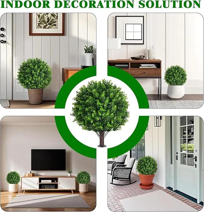 Artificial Topiary Tree with Eucalyptus, Set of 2 Artificial Shrub Bushes with Ground Spike, Fake Evergreen Tree for Porch, Artificial Plants for Outdoor Planters Indoor UV Resistant by GreenHaven Gardens