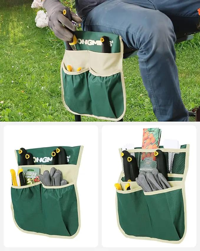 SONGMICS Garden Kneeler and Seat, Multifunctional Garden Kneeling Bench, Gardening Gifts for Women Men, Folding Gardening Stool, with 2 Tool Bags, 8-Inch Wide Kneeling Pad, Dark Green UGGK060L01 by GreenHaven Gardens