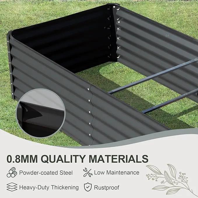 Domi Raised Garden Beds Outdoor, 8x4x1.5Ft Thickening Tall Metal Rectangular Deep Root Box Planter for Vegetables, Flowers, Herbs, and Succulents 1.5" Deep w/ 342 Gallon Capacity - Dark Gray by GreenHaven Gardens