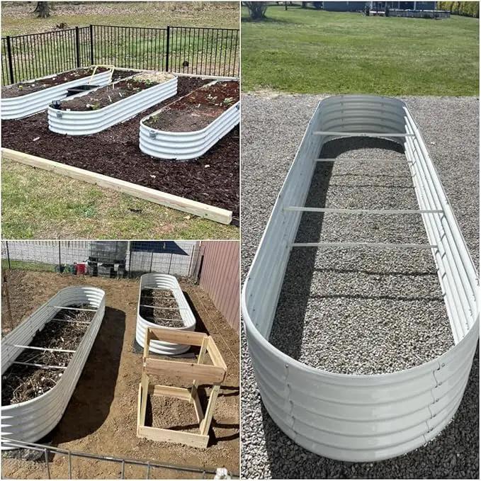 A ANLEOLIFE 12X3X1.5 ft Galvanized Raised Garden Beds Outdoor, Oval Extra Large Metal Planter Box for Planting Vegetables Flowers Herb, Anti-Rust & Easy-Setup, Antique White by GreenHaven Gardens