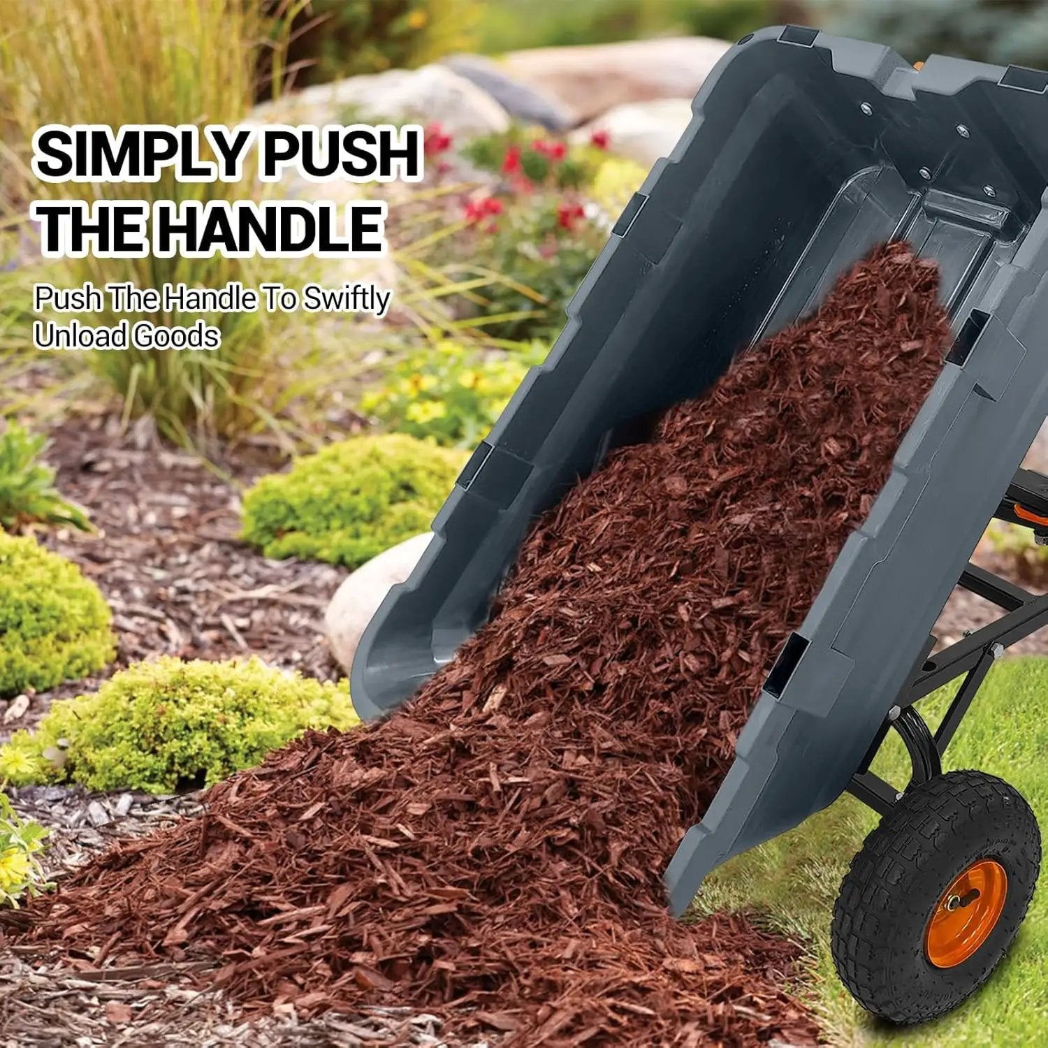 Garvee 800 lbs Poly Garden Dump Cart, Heavy-Duty Wheelbarrow with 10-Inch Tires, 180° Rotating Handle, Steel Frame and Quick Release System Garden Dump Cart for Soil Plants Gardening Tools Wood by GreenHaven Gardens