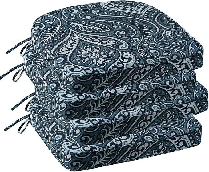 Outdoor Round Corner Seat Cushion, 17"x16"x2", Set of 4, Non Slip Seat Cushion Pads with Removable Cover for Patio Furniture, Garden Yard Lawn, Warm Taupe by GreenHaven Gardens