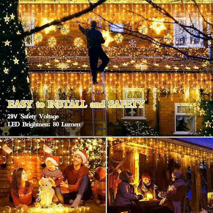 1600 LED 164FT Outdoor Christmas Lights Plug in 8 Modes with Timer Dimmable Christmas Decorations Waterproof Indoor Curtain String Lights for Roof Porch Garden Holiday Wedding Party Decor Warm White by GreenHaven Gardens