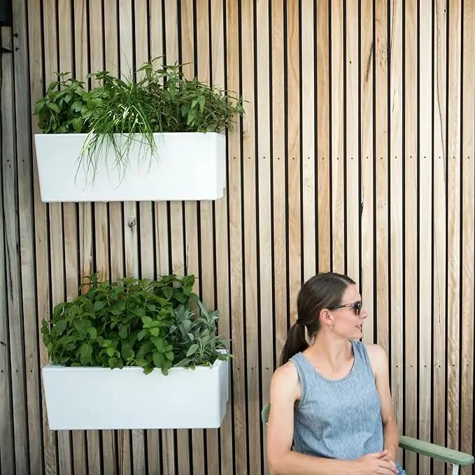 Glowpear Self Watering Planter Box - 23.6", White - UV Stable, Scalable Wall Mounts Plant Pot with Water Gauge, Indoor Outdoor for Vegetables, Flowers, Herbs, and Succulents, Gardening by GreenHaven Gardens
