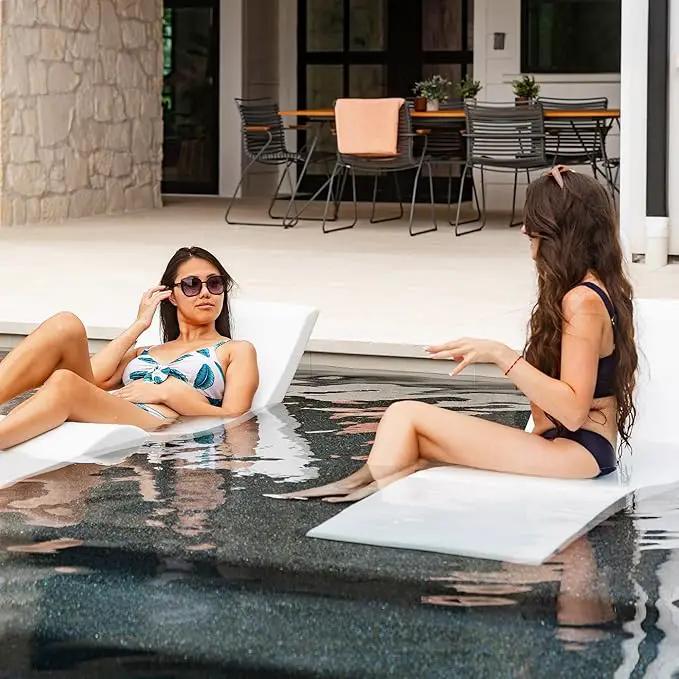Aqua Outdoors Pool Chaise Lounge Chairs for Ledge & Shelf, Water-Weighted Pool Lounger for Depths Up to 9”, No Screw Plugs & Tools Needed, Classic White Ledge Lounger, Set of 2 by GreenHaven Gardens