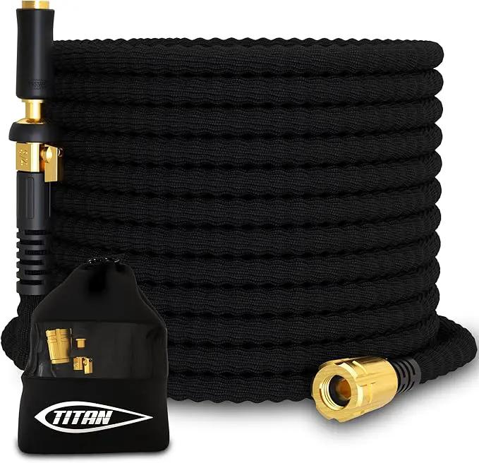 TITAN Flexible Garden Hose 50FT – Ultra Lightweight, Heavy Duty Water Hose with Brass Fittings & Jet Nozzle – Kink-Free, Non-Expanding, Durable Fabric Hose for Yard, Lawn, Car Wash, Outdoor Use by GreenHaven Gardens